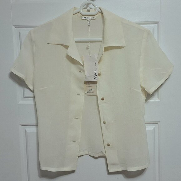 Cream colour short sleeve sheer blouse size small - Picture 9 of 12